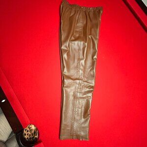 Coffee Brown Leather Pants – Elastic Waist – Size 12 (Fits Like 10)